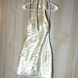 Vintage BCBGMaxAzria Cream Satin Halter Mini Dress